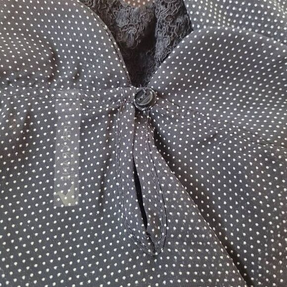 Paper Crane semi sheer tank top peter pan collar polka dotted bow detail lace ba - Picture 8 of 8